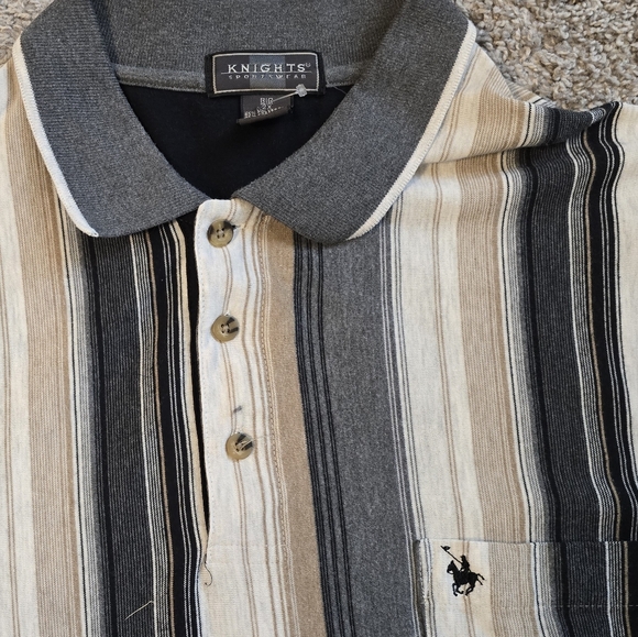 Striped Polo Shirt - Gray and Cream - Picture 4 of 8